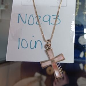 Gold Necklace with Pink Cross Pendant
